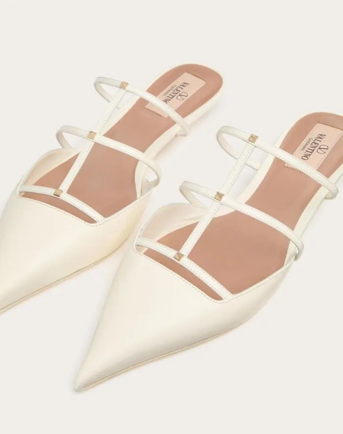 Valentino Ballerinas Woman Rockstud Wispy Calfskin Mule 20mm For Woman In Rosso Valentino Rosso Valentino