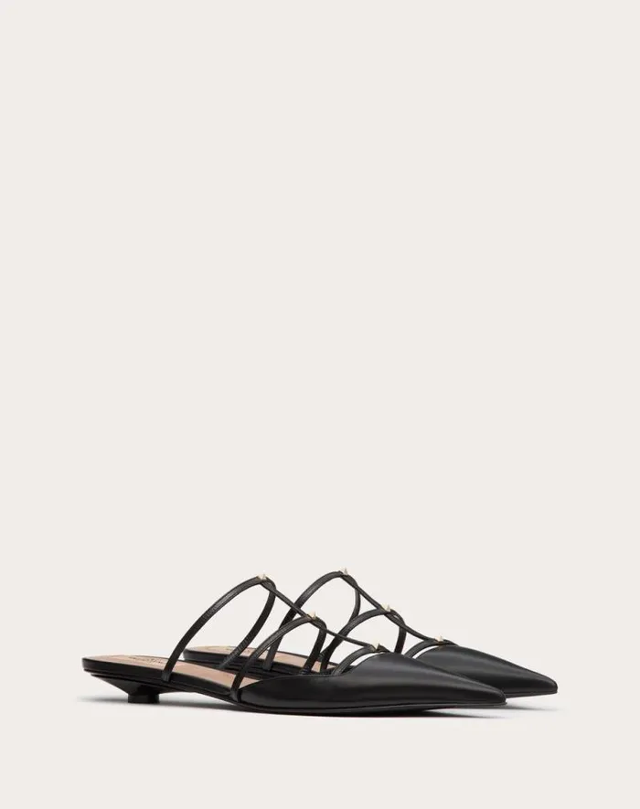 Valentino Ballerinas Woman Rockstud Wispy Calfskin Mule 20mm For Woman In Rosso Valentino Rosso Valentino