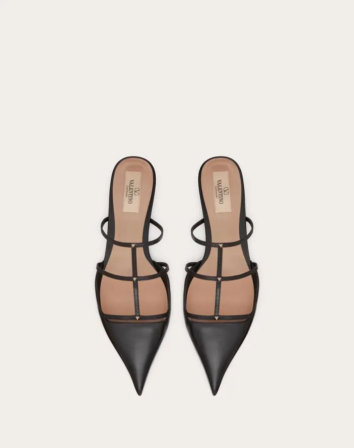Valentino Ballerinas Woman Rockstud Wispy Calfskin Mule 20mm For Woman In Rosso Valentino Rosso Valentino