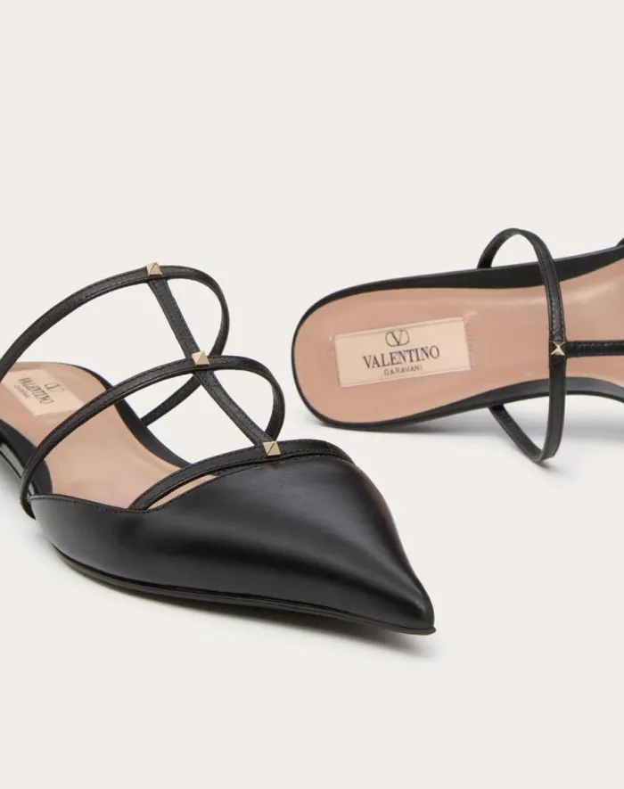 Valentino Ballerinas Woman Rockstud Wispy Calfskin Mule 20mm For Woman In Rosso Valentino Rosso Valentino