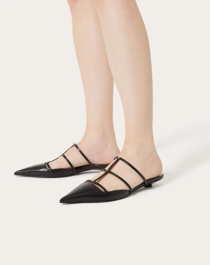Valentino Ballerinas Woman Rockstud Wispy Calfskin Mule 20mm For Woman In Rosso Valentino Rosso Valentino