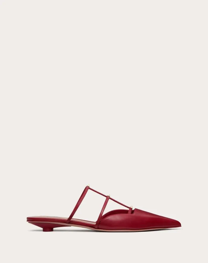 Valentino Ballerinas Woman Rockstud Wispy Calfskin Mule 20mm For Woman In Rosso Valentino Rosso Valentino