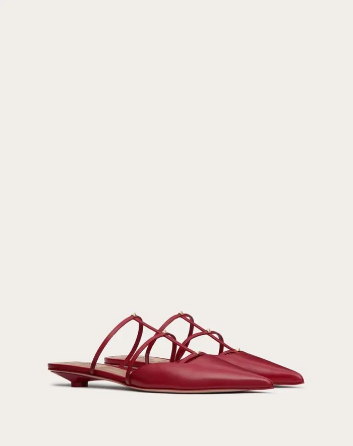 Valentino Ballerinas Woman Rockstud Wispy Calfskin Mule 20mm For Woman In Rosso Valentino Rosso Valentino