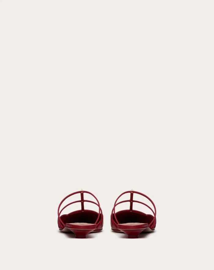 Valentino Ballerinas Woman Rockstud Wispy Calfskin Mule 20mm For Woman In Rosso Valentino Rosso Valentino