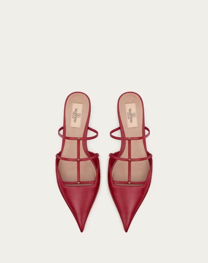 Valentino Ballerinas Woman Rockstud Wispy Calfskin Mule 20mm For Woman In Rosso Valentino Rosso Valentino