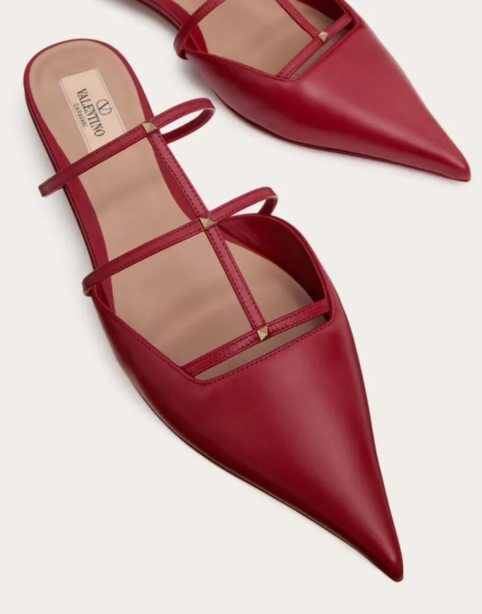 Valentino Ballerinas Woman Rockstud Wispy Calfskin Mule 20mm For Woman In Rosso Valentino Rosso Valentino