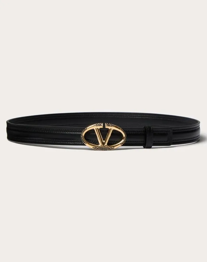 Valentino Belts Woman The Bold Edition Vlogo Shiny Calfskin Belt 20 Mm For Woman In Black Black