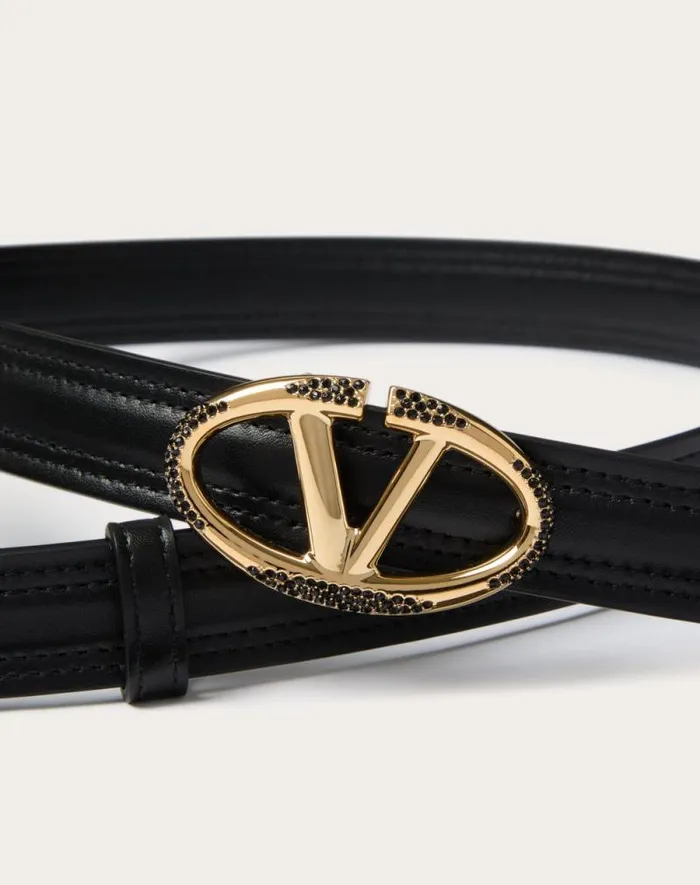 Valentino Belts Woman The Bold Edition Vlogo Shiny Calfskin Belt 20 Mm For Woman In Black Black