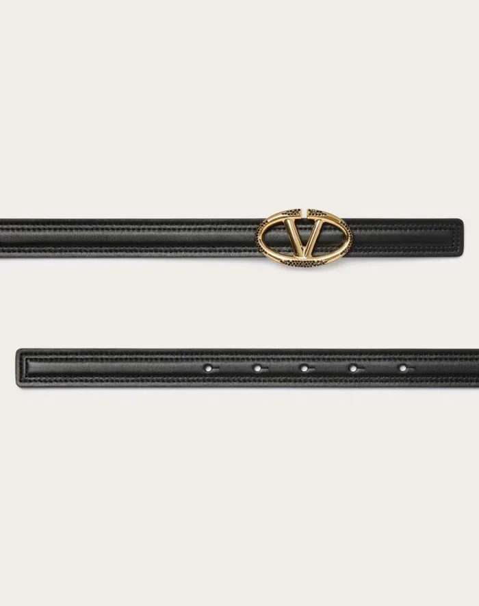 Valentino Belts Woman The Bold Edition Vlogo Shiny Calfskin Belt 20 Mm For Woman In Black Black