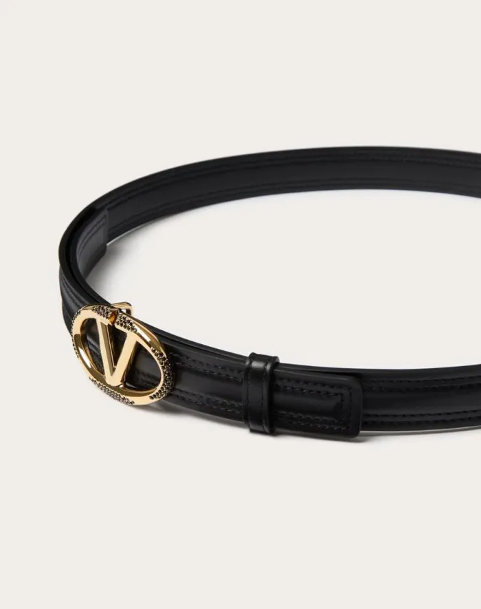 Valentino Belts Woman The Bold Edition Vlogo Shiny Calfskin Belt 20 Mm For Woman In Black Black