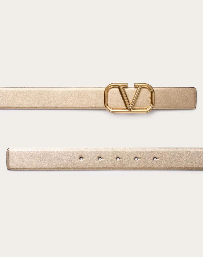 Valentino Belts Woman Vlogo Signature Reversible Belt In Metallic And Shiny Calfskin 30 Mm For Woman In Goldblack Goldblack Valentino Belts Woman Vlogo Signature Reversible Belt In Metallic And Shiny Calfskin 30 Mm For Woman In Goldblack Goldblack