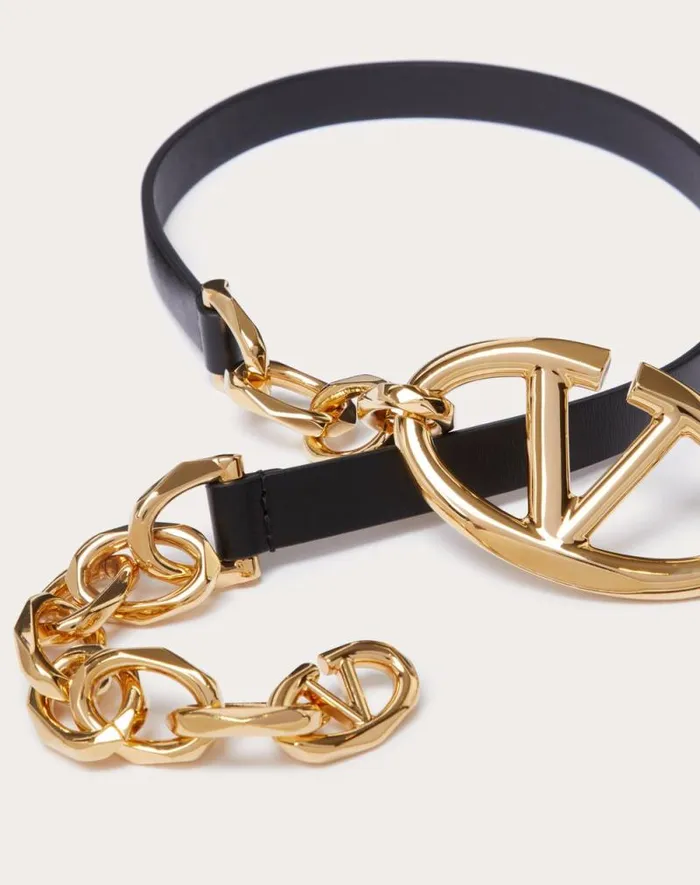 Valentino Belts Woman Vlogo Signature Shiny Calfskin Belt With Chain For Woman In Cappuccino Cappuccino Valentino Belts Woman Vlogo Signature Shiny Calfskin Belt With Chain For Woman In Cappuccino Cappuccino
