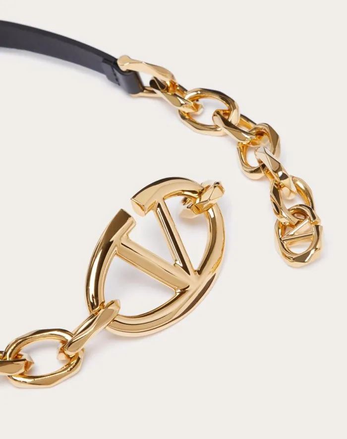 Valentino Belts Woman Vlogo Signature Shiny Calfskin Belt With Chain For Woman In Cappuccino Cappuccino Valentino Belts Woman Vlogo Signature Shiny Calfskin Belt With Chain For Woman In Cappuccino Cappuccino
