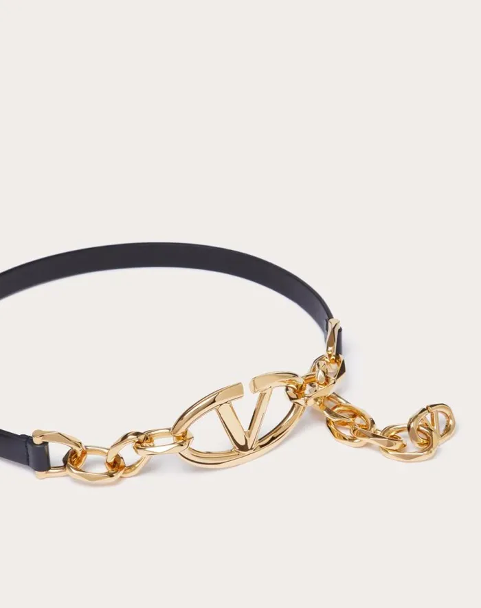 Valentino Belts Woman Vlogo Signature Shiny Calfskin Belt With Chain For Woman In Cappuccino Cappuccino Valentino Belts Woman Vlogo Signature Shiny Calfskin Belt With Chain For Woman In Cappuccino Cappuccino