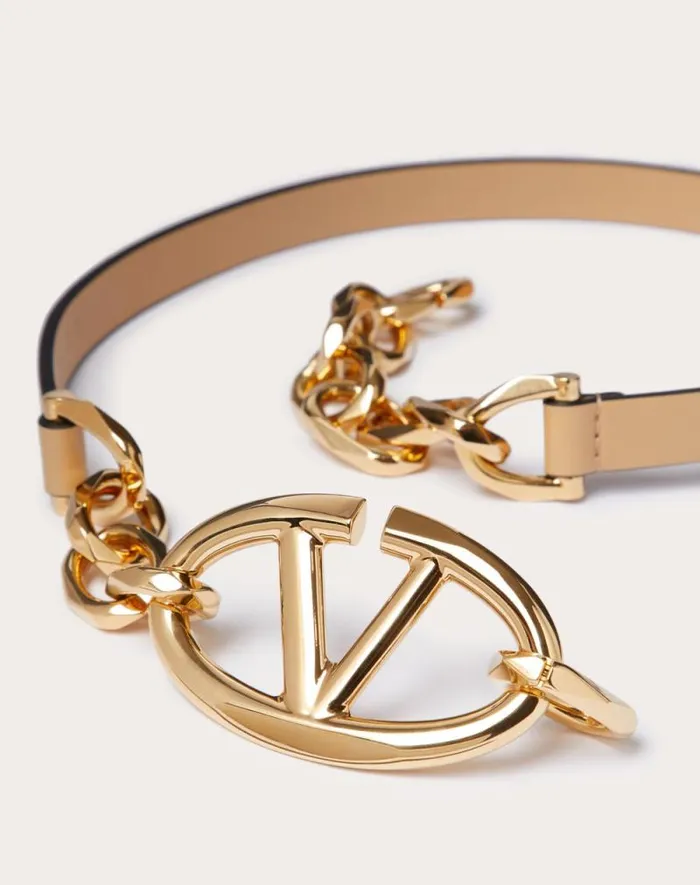 Valentino Belts Woman Vlogo Signature Shiny Calfskin Belt With Chain For Woman In Cappuccino Cappuccino Valentino Belts Woman Vlogo Signature Shiny Calfskin Belt With Chain For Woman In Cappuccino Cappuccino
