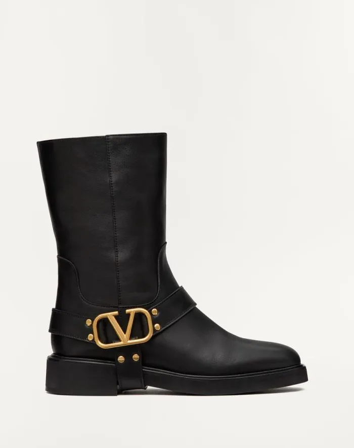 Valentino Boots Woman Vlogo Signature Calfskin Ankle Boot 30mm For Woman In Black Black