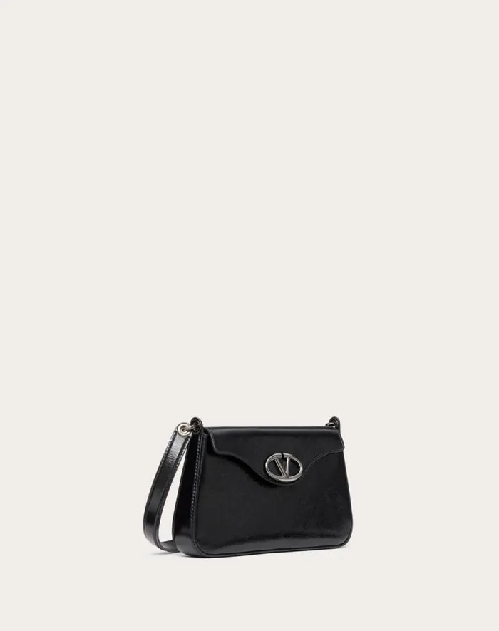 Valentino Clutches Woman Vlogo The Bold Edition Mini Shoulder Bag In Shiny Calfskin For Woman In Black Black Valentino Clutches Woman Vlogo The Bold Edition Mini Shoulder Bag In Shiny Calfskin For Woman In Black Black