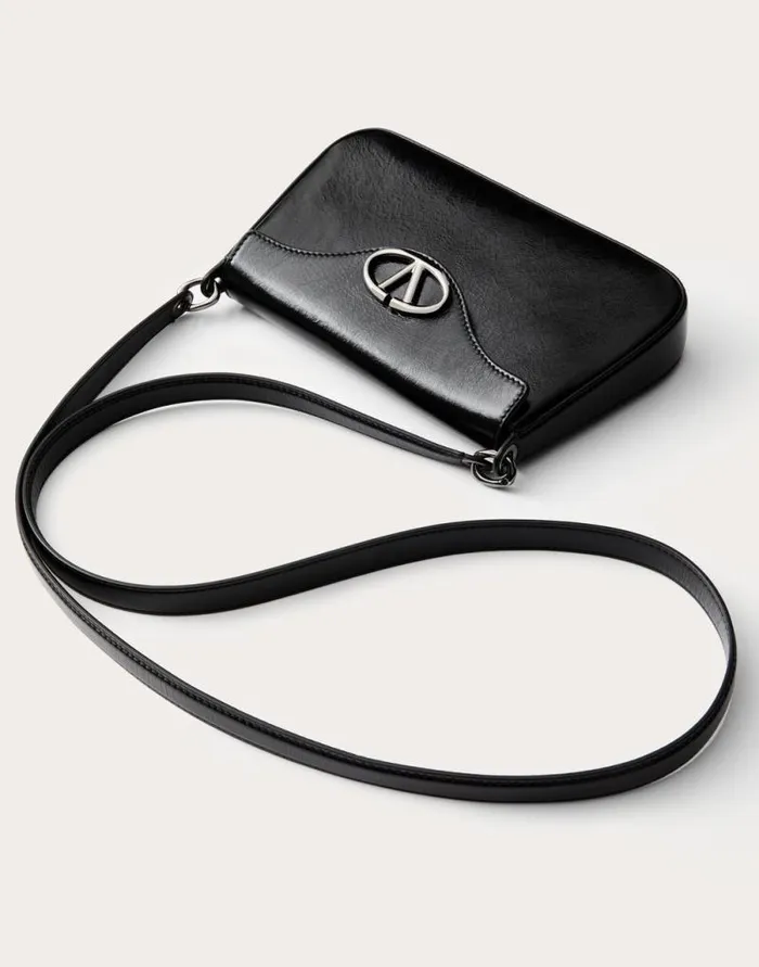 Valentino Clutches Woman Vlogo The Bold Edition Mini Shoulder Bag In Shiny Calfskin For Woman In Black Black Valentino Clutches Woman Vlogo The Bold Edition Mini Shoulder Bag In Shiny Calfskin For Woman In Black Black
