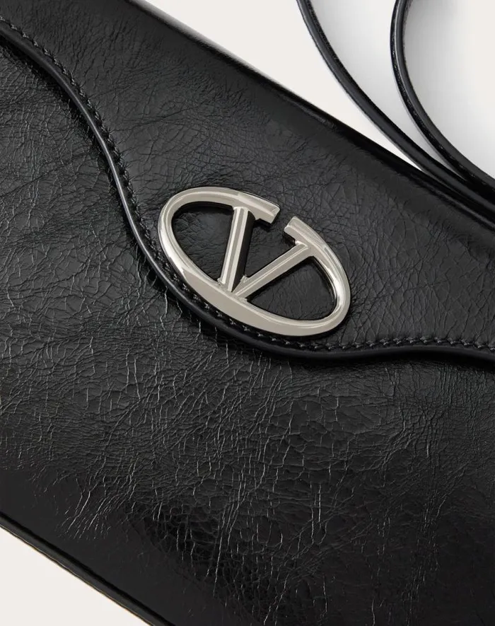 Valentino Clutches Woman Vlogo The Bold Edition Mini Shoulder Bag In Shiny Calfskin For Woman In Black Black Valentino Clutches Woman Vlogo The Bold Edition Mini Shoulder Bag In Shiny Calfskin For Woman In Black Black