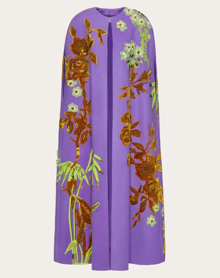 Valentino Coats And Outerwear Woman Embroidered Compact Drap Cape For Woman In Rich Violet Rich Violet