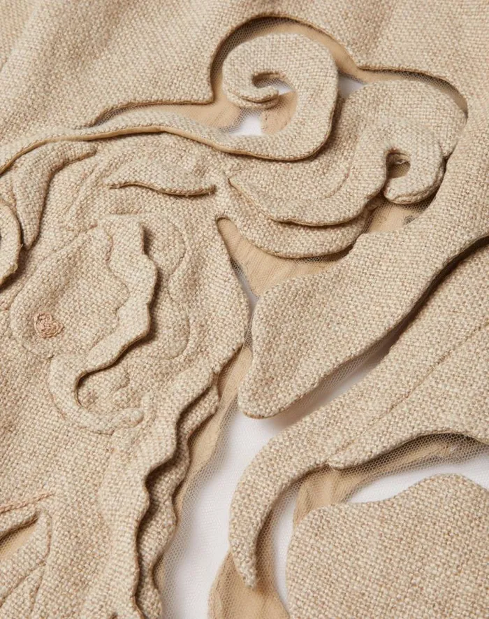 Valentino Coats And Outerwear Woman Embroidered Linen Canvas Cape For Woman In Beige Beige