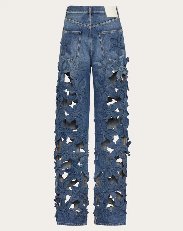 Valentino Denim Woman Embroidered Medium Blue Denim Pants For Woman In Denim Denim Valentino Denim Woman Embroidered Medium Blue Denim Pants For Woman In Denim Denim
