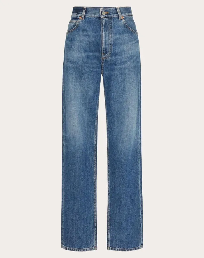 Valentino Denim Woman Medium Blue Denim Pants For Woman In Denim Denim