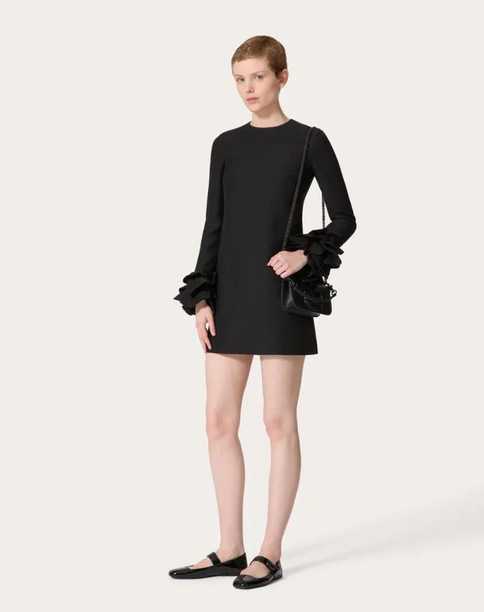 Valentino Dresses Woman Embroidered Crepe Couture Short Dress For Woman In Black Black Valentino Dresses Woman Embroidered Crepe Couture Short Dress For Woman In Black Black