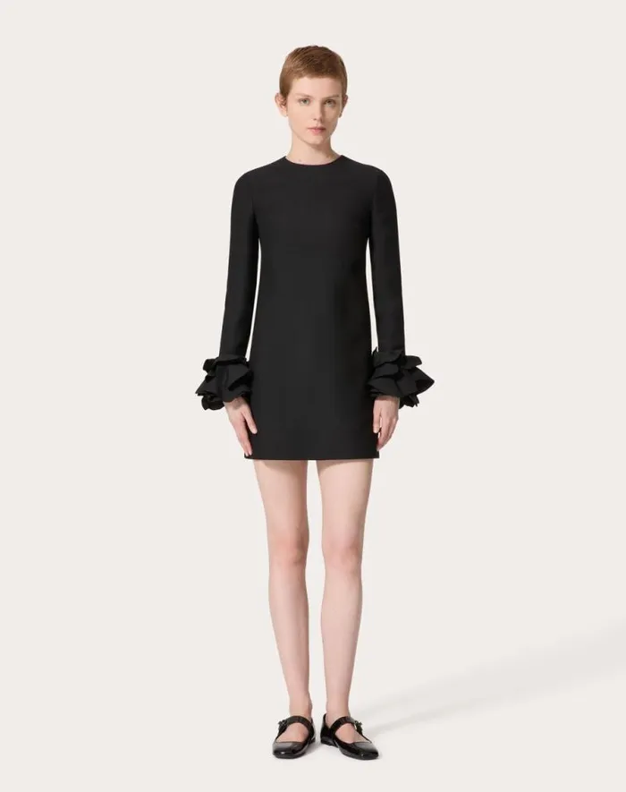 Valentino Dresses Woman Embroidered Crepe Couture Short Dress For Woman In Black Black Valentino Dresses Woman Embroidered Crepe Couture Short Dress For Woman In Black Black