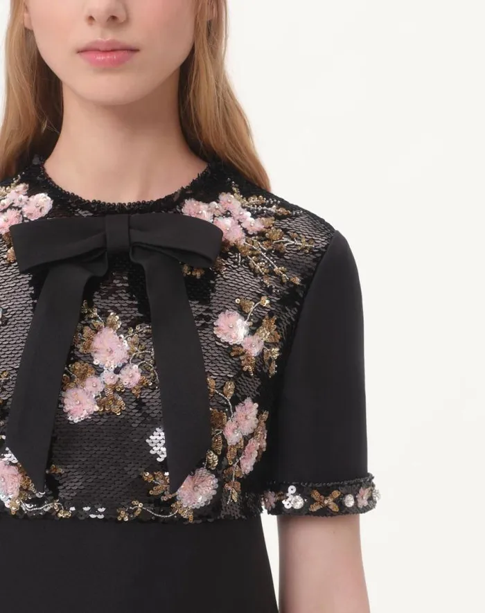 Valentino Dresses Woman Embroidered Crepe Couture Short Dress For Woman In Blackmulticolor Blackmulticolor Valentino Dresses Woman Embroidered Crepe Couture Short Dress For Woman In Blackmulticolor Blackmulticolor