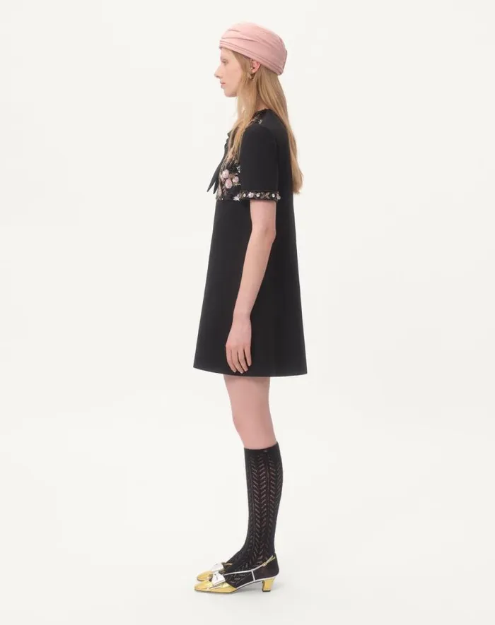 Valentino Dresses Woman Embroidered Crepe Couture Short Dress For Woman In Blackmulticolor Blackmulticolor Valentino Dresses Woman Embroidered Crepe Couture Short Dress For Woman In Blackmulticolor Blackmulticolor