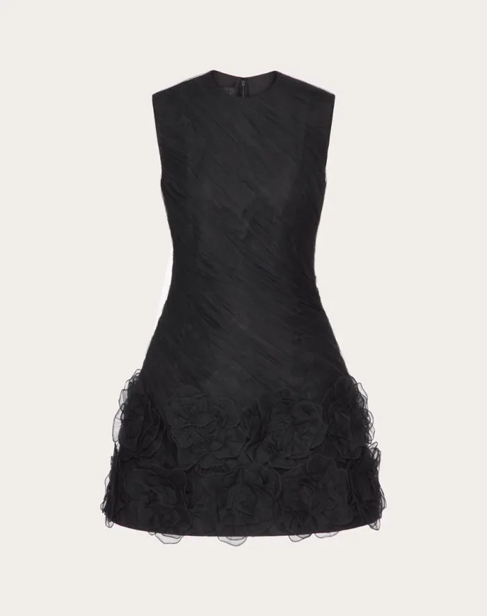 Valentino Dresses Woman Tulle Illusione Embroidered Short Dress For Woman In Black Black