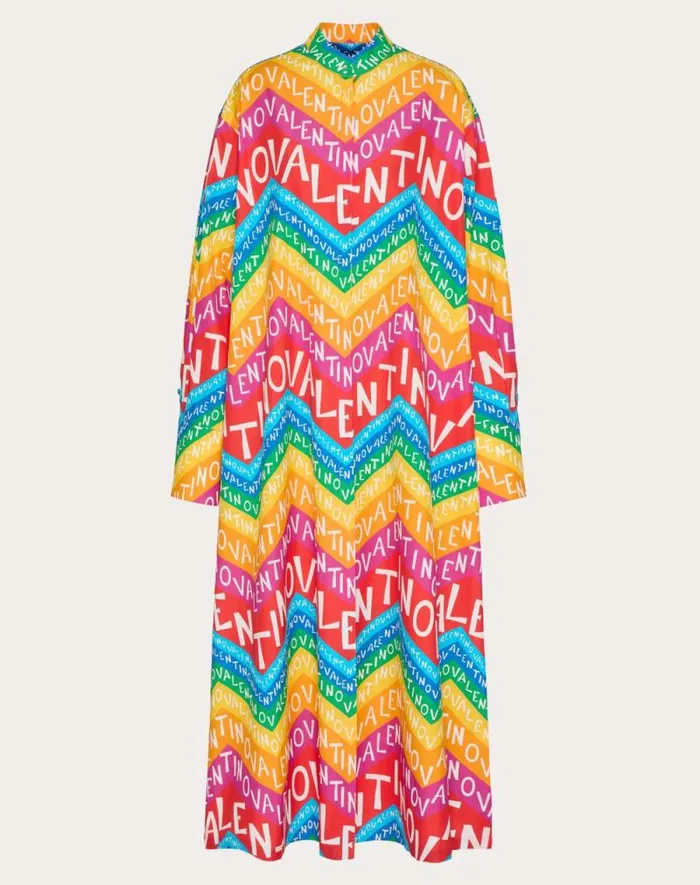 Valentino Dresses Woman Valentino Chevron Popeline Midi Dress24 For Woman In Multicolor Multicolor