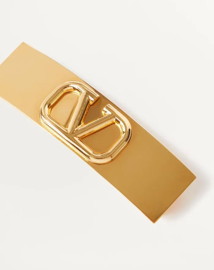 Valentino Hair Accessories Woman Vlogo Signature Metal Hair Clip For Woman In Gold Gold
