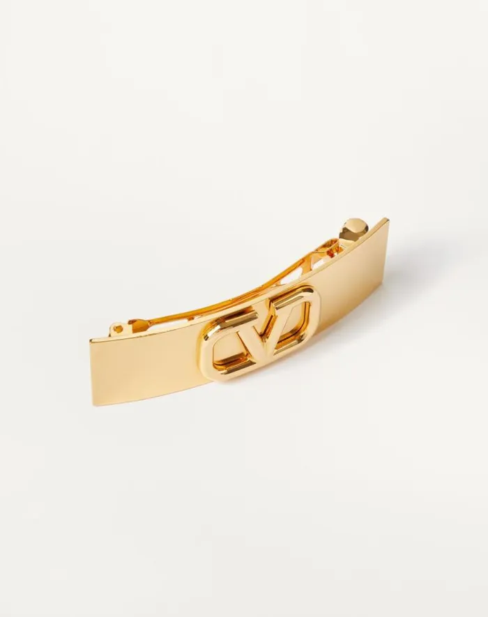 Valentino Hair Accessories Woman Vlogo Signature Metal Hair Clip For Woman In Gold Gold