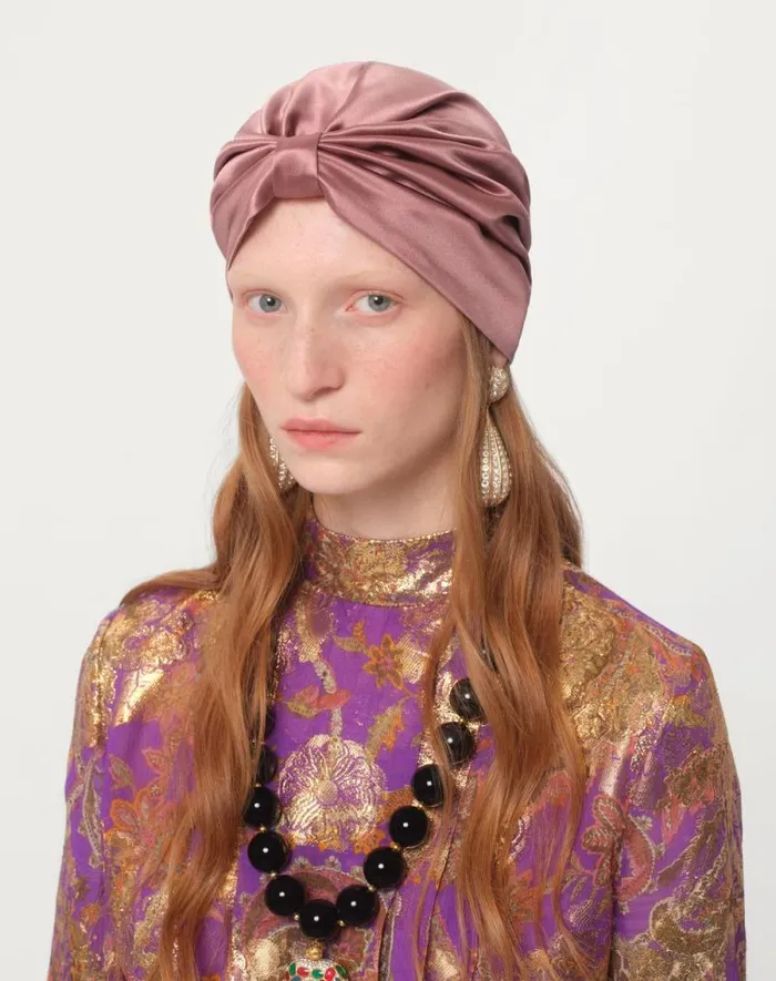 Valentino Hats And Gloves Woman Silk Turban Scarf For Woman In Goldpink Goldpink Valentino Hats And Gloves Woman Silk Turban Scarf For Woman In Goldpink Goldpink