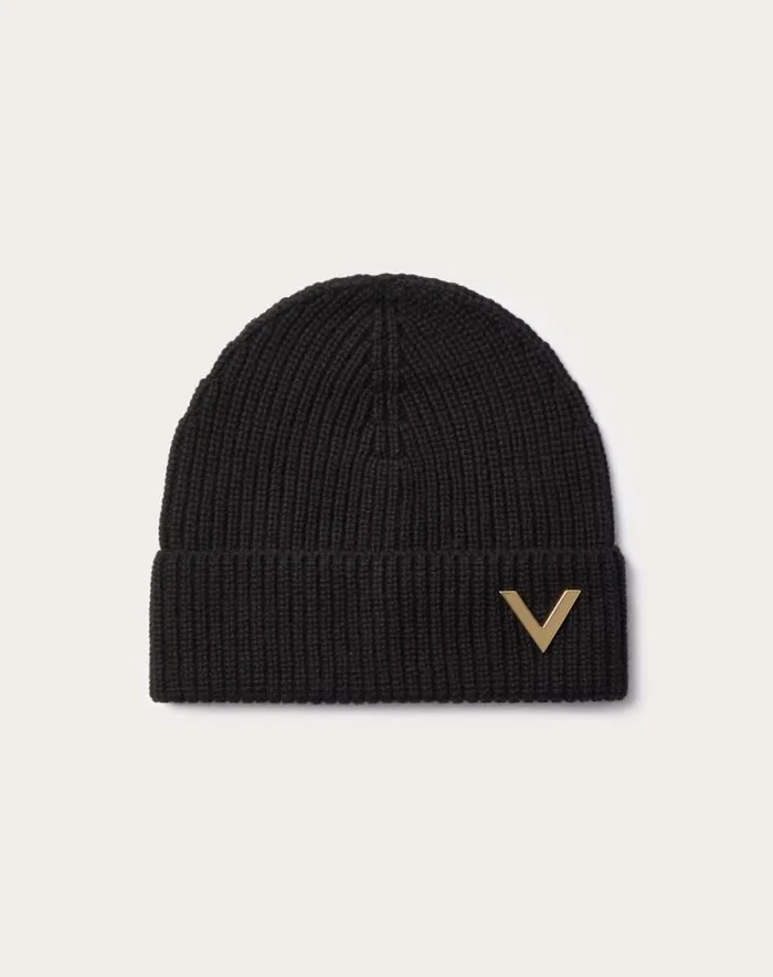 Valentino Hats And Gloves Woman Valentino Cashmere Beanie For Woman In Camel Camel