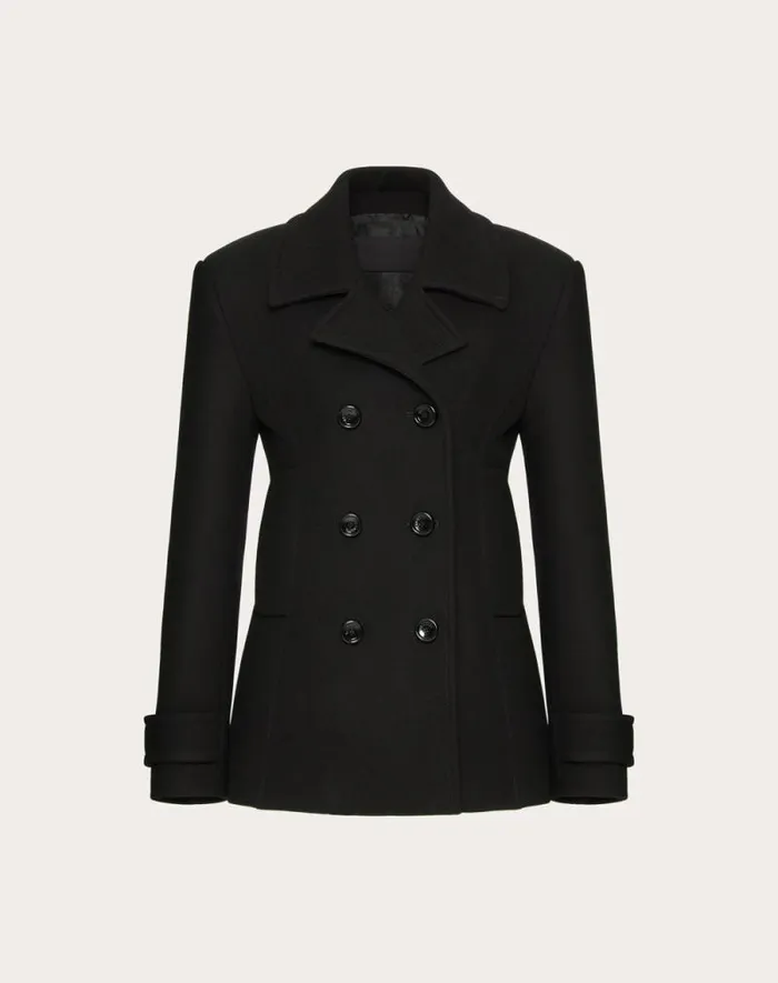 Valentino Jackets And Blazers Woman Compact Coat Pea Coat For Woman In Black Black Valentino Jackets And Blazers Woman Compact Coat Pea Coat For Woman In Black Black