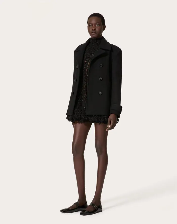 Valentino Jackets And Blazers Woman Compact Coat Pea Coat For Woman In Black Black Valentino Jackets And Blazers Woman Compact Coat Pea Coat For Woman In Black Black