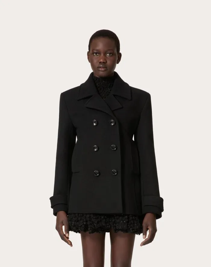 Valentino Jackets And Blazers Woman Compact Coat Pea Coat For Woman In Black Black Valentino Jackets And Blazers Woman Compact Coat Pea Coat For Woman In Black Black