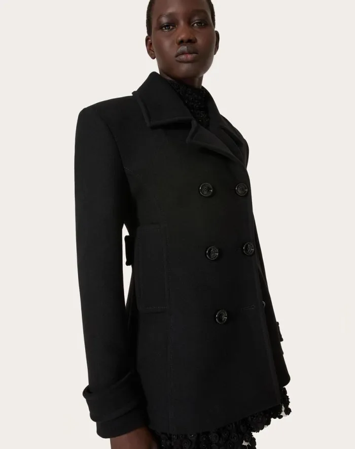 Valentino Jackets And Blazers Woman Compact Coat Pea Coat For Woman In Black Black Valentino Jackets And Blazers Woman Compact Coat Pea Coat For Woman In Black Black
