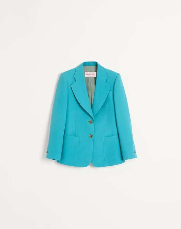 Valentino Jackets And Blazers Woman Crepe Couture Blazer For Woman In Celestial Blue Celestial Blue