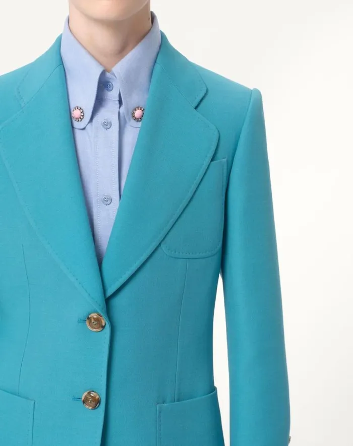 Valentino Jackets And Blazers Woman Crepe Couture Blazer For Woman In Celestial Blue Celestial Blue
