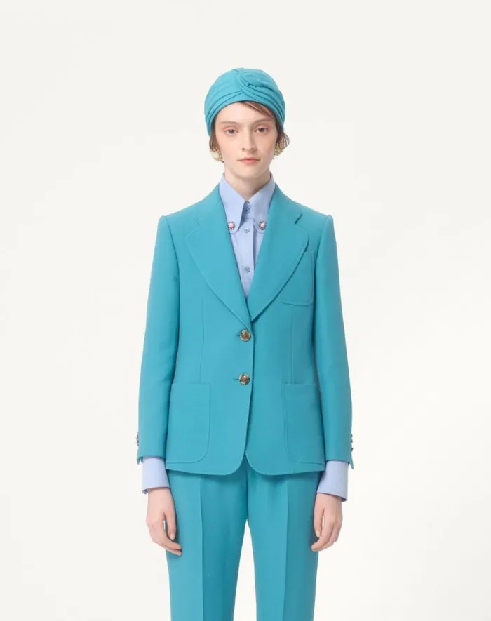 Valentino Jackets And Blazers Woman Crepe Couture Blazer For Woman In Celestial Blue Celestial Blue