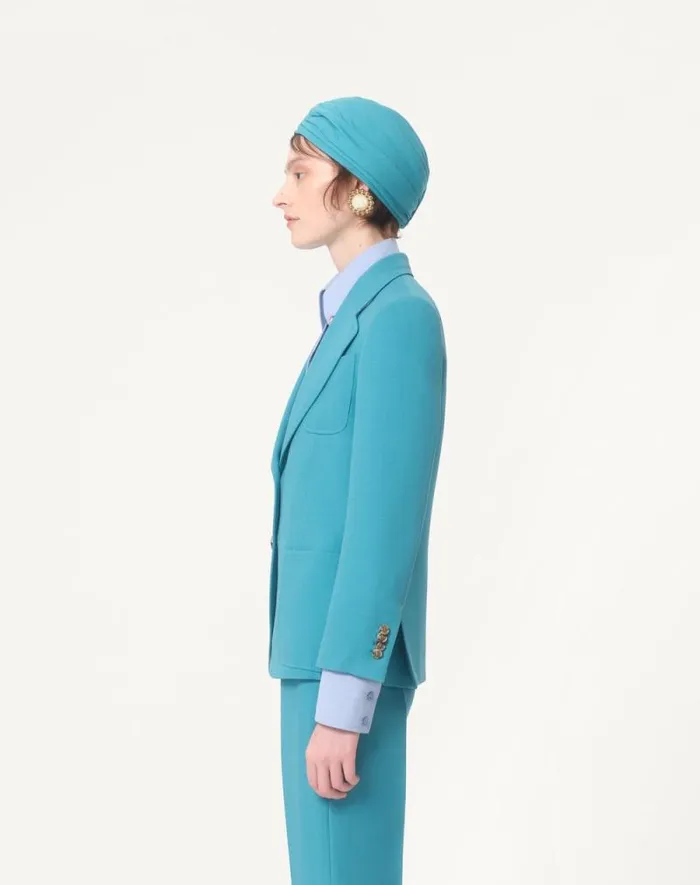 Valentino Jackets And Blazers Woman Crepe Couture Blazer For Woman In Celestial Blue Celestial Blue