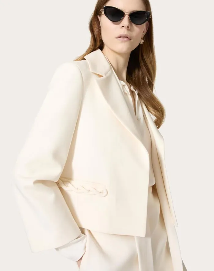 Valentino Jackets And Blazers Woman Crepe Couture Jacket For Woman In Ivory Ivory Valentino Jackets And Blazers Woman Crepe Couture Jacket For Woman In Ivory Ivory