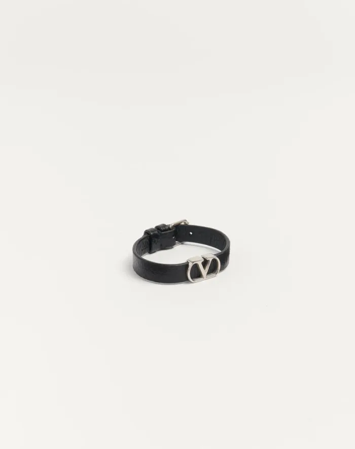 Valentino Jewelry Man Vlogo Signature Grainy Calfskin Bracelet For Man In Black Black Valentino Jewelry Man Vlogo Signature Grainy Calfskin Bracelet For Man In Black Black