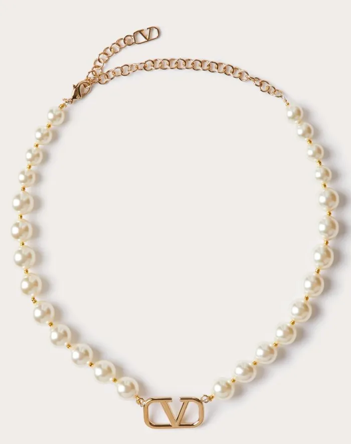 Valentino Jewelry Man Vlogo Signature Metal Choker With Swarovski Pearls For Man In Ruthenium Ruthenium