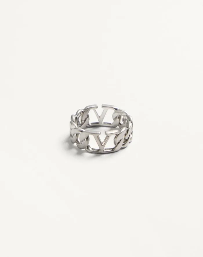 Valentino Jewelry Man Vlogo Signature Metal Ring For Man In Palladium Palladium