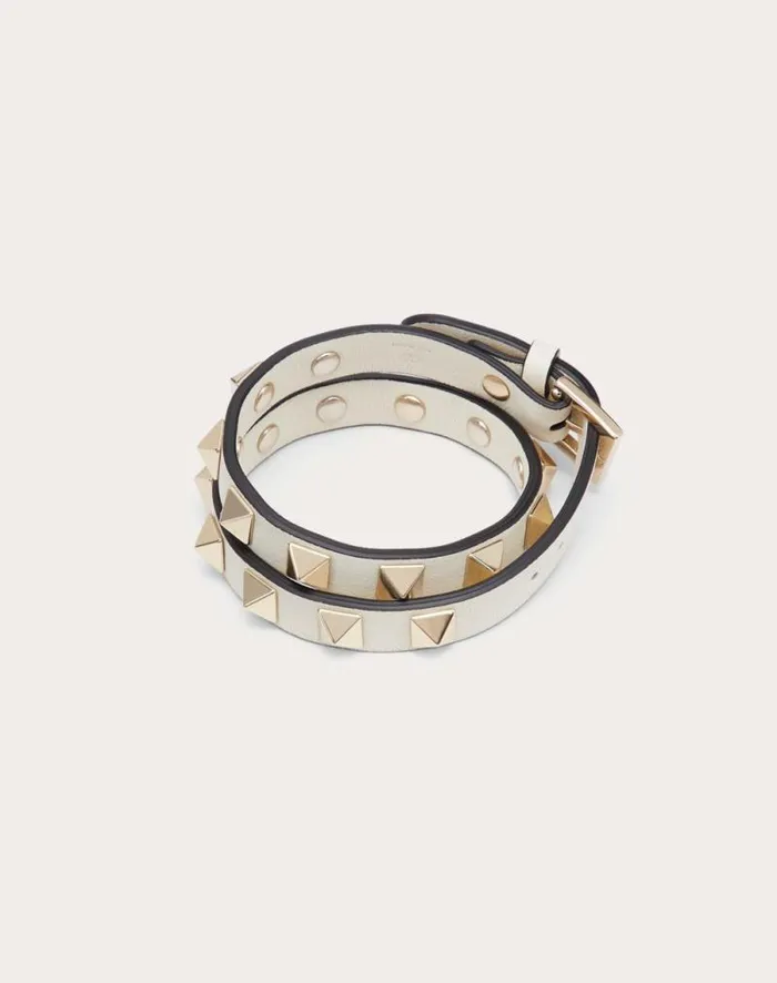 Valentino Jewelry Woman Rockstud Calfskin Doublestrap Bracelet For Woman In Black Black